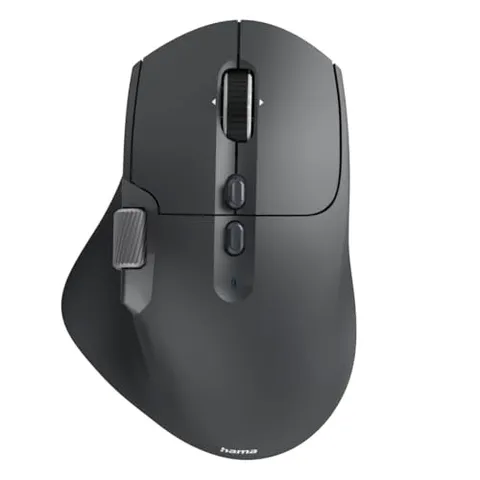 Hama Mouse ergonomico Destro Wireless + Bluetooth 'WM-900' (Multi-dispositivi, Rechageable USB C, Doppia rotella laterale e Hyper-Scroll, Pulsante IA, LED, 3200 dpi Blue Wave, Crittografia AES-128