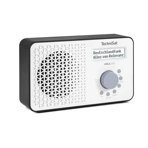 TechniSat VIOLA 200 - Radio portatile DAB+/FM (con display LCD, antenna telescopica, memoria preferiti, presa per cuffie, alimentazione a rete e a batteria, altoparlante mono, RDS, PLL) bianco/nero