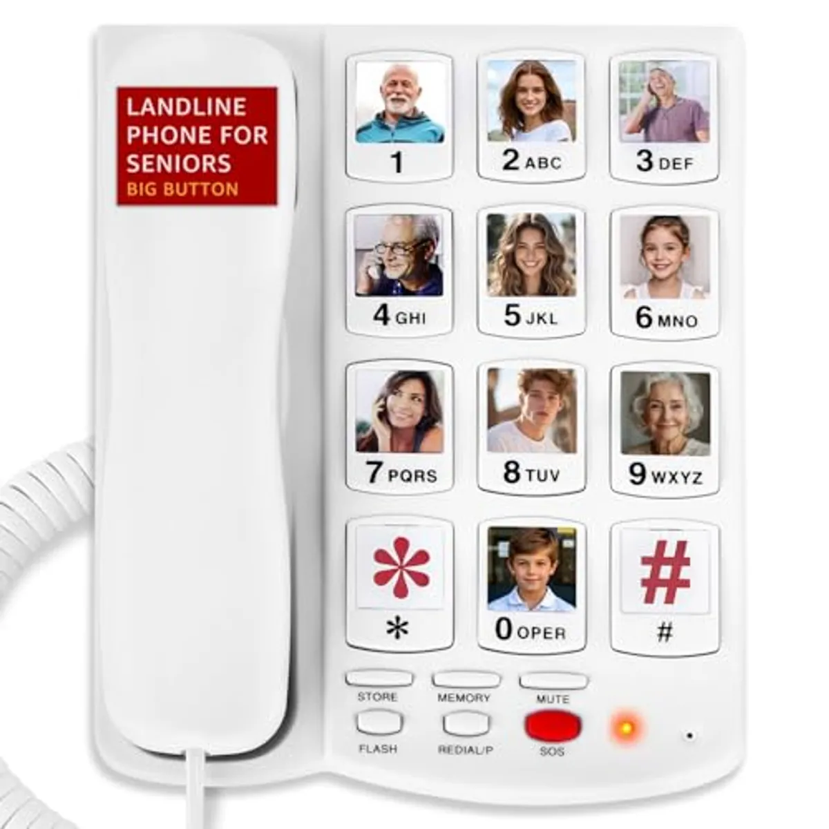 Telefono con pulsanti grandi per anziani, telefoni fissi Uvital per anziani con 10 pulsanti grandi con composizione one-touch, telefono fisso con filo con pulsante di emergenza SOS, foto sostituibile