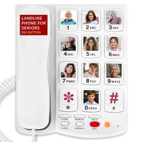 Telefono con pulsanti grandi per anziani, telefoni fissi Uvital per anziani con 10 pulsanti grandi con composizione one-touch, telefono fisso con filo con pulsante di emergenza SOS, foto sostituibile