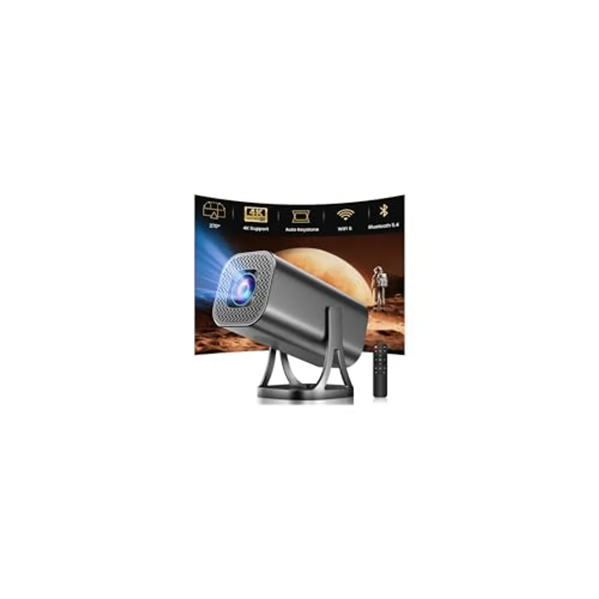 Proiettore portatile con WiFi 6 Bluetooth 5.4, Supporto 1080P 4K, Mini Proiettore Android 12.0 con Auto Keystone e Zoom Regolabile, Rotabile 270°, Compatibile con HDMI/USB/laptop/TV Stick/Telefono